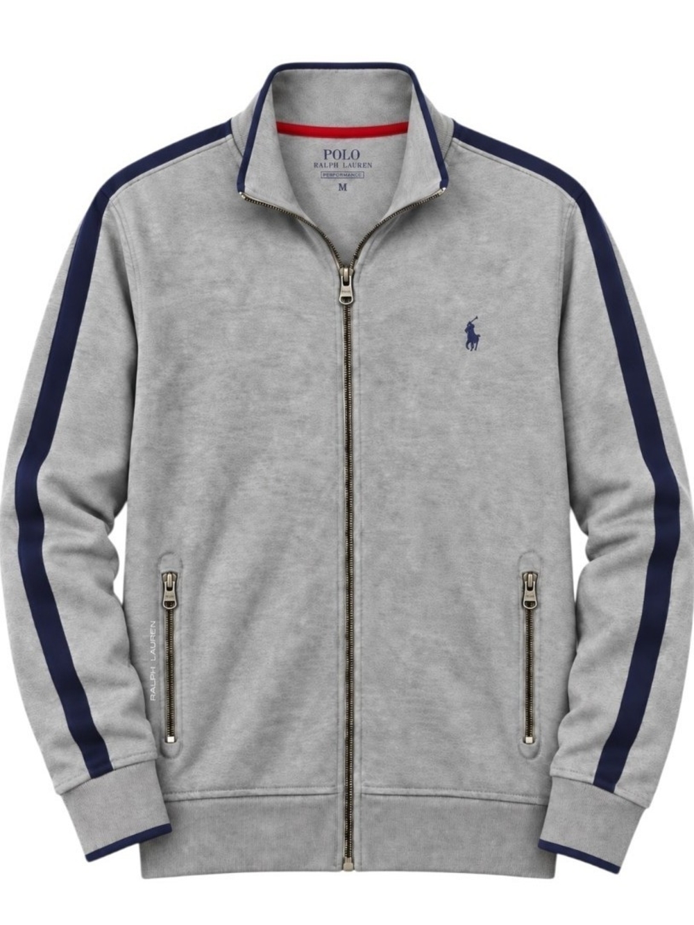 Polo Ralph Lauren Performance Gray Navy Full Zip Mock Neck Track Jacket Men's M